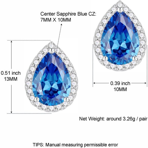 Women's Teardrop Mall Dainty Birthstone Cubic Zirconia Blue Elegant Earring - Picture 2 of 6